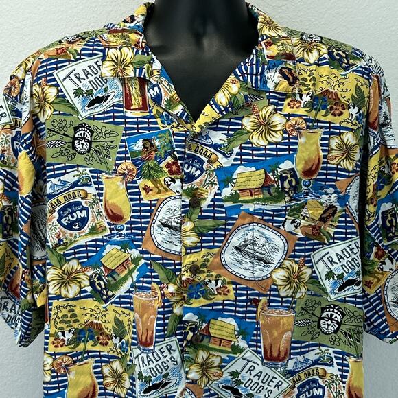 Big Dogs Hawaiian Camp Shirt Trader Dogs Rum Button Front Rayon Blue XXL 2XL - Picture 1 of 5